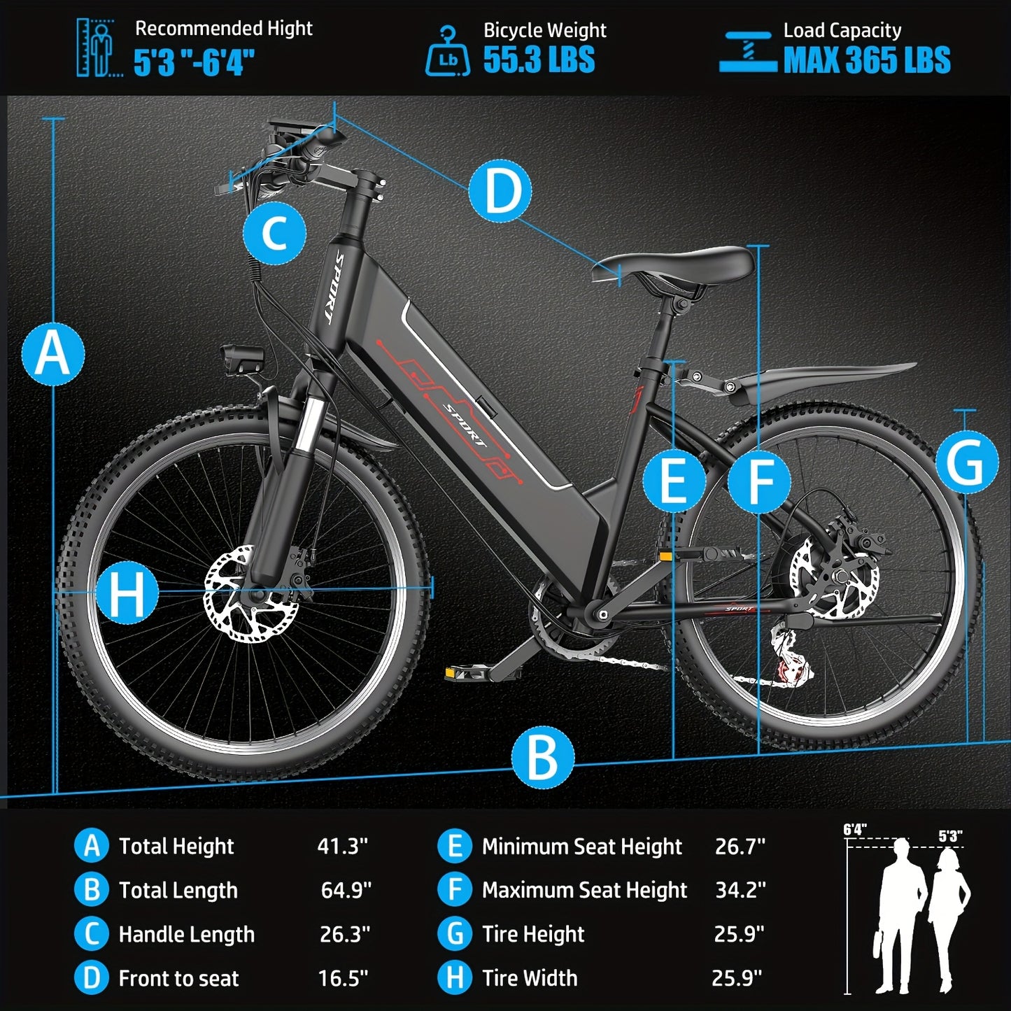 Adult Electric Bike - 749W Motor, 48V 10.4AH Battery, 22MPH & Up to 55 Miles Range! Equipped with LCD Display, Dual Suspension, 365 lbs Load Capacity, Perfect for Commuting and Off-Road Adventures.