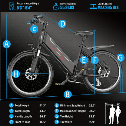 Adult Electric Bike - 749W Motor, 48V 10.4AH Battery, 22MPH & Up to 55 Miles Range! Equipped with LCD Display, Dual Suspension, 365 lbs Load Capacity, Perfect for Commuting and Off-Road Adventures.