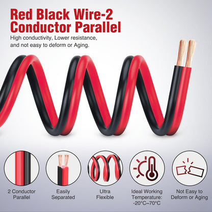 100Ft 16Awg Copper Clad Aluminum Wire | 16/2 Gauge Red Black Cca Electrical Cable, 2 Conductor Parallel, 12V/24V Dc Flexible Extension Cords For Car Audio Radio Speaker Amplifier | Brand: Nilight