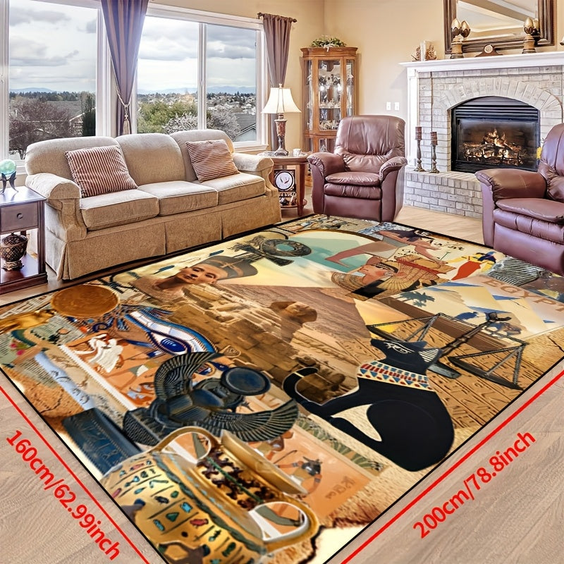 1pc Non-Slip High Quality Machine Washable Mat - Egyptian-Themed Polyester Mat with Hieroglyphics & Pharaohs Design, Large Area Mat for Indoor/Outdoor Use in Entryway, Living Room, Bedroom, Patio, Garden - Home Decor, Washabl