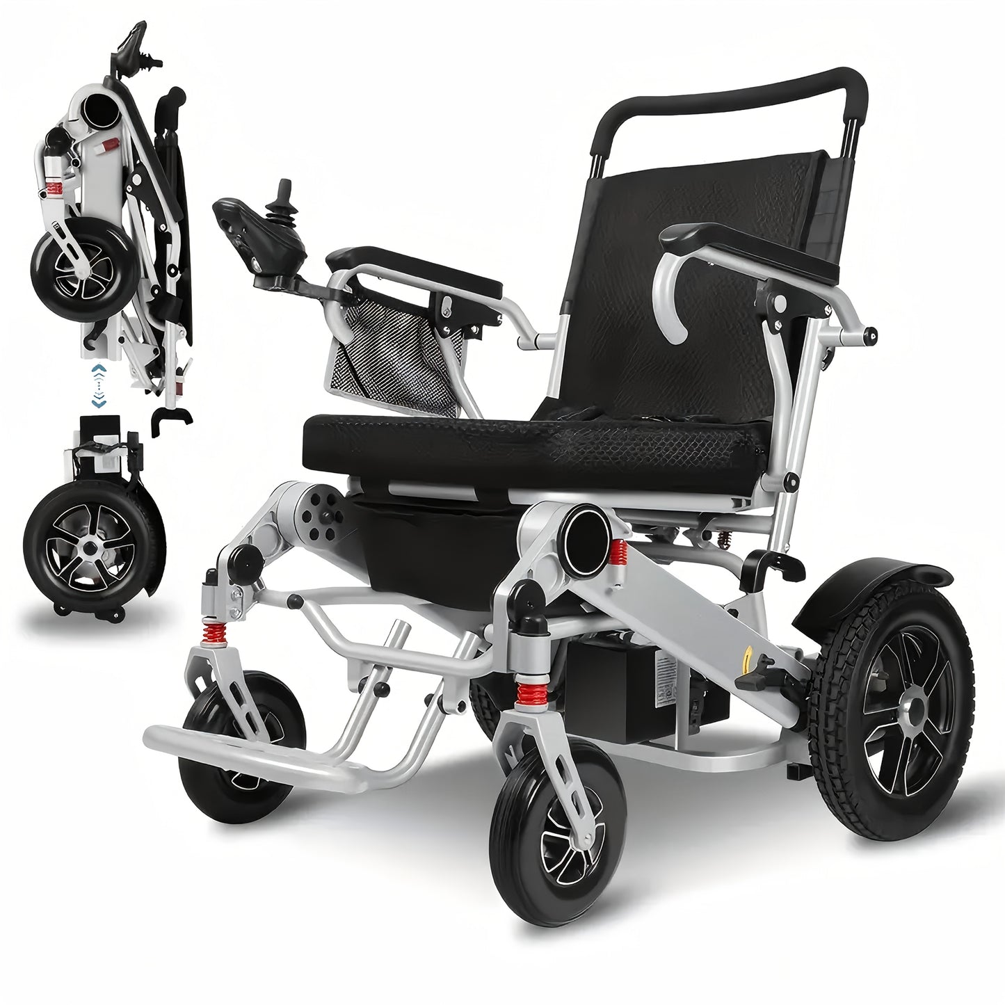 Nihhcune 23-Mile Long Range Portable Adult Electric Wheelchair - Aviation Aluminum Alloy Frame, 300 lbs Capacity, Dual Spare Batteries, One-Step Fold/Unfold, Lightweight Travel-Ready Design w/Black Cushion & Padded Seat
