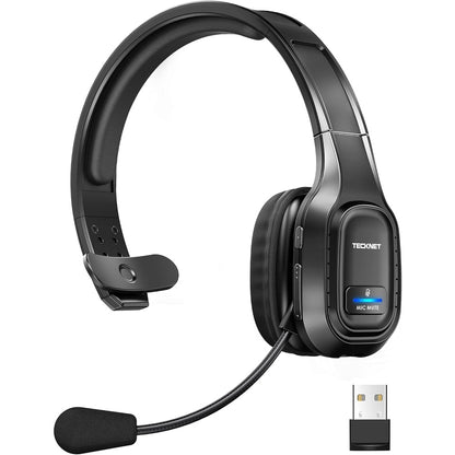 TECKNET Trucker Wireless Headphones with Microphone Noise Canceling Wireless On Ear Headset, Hands Free Wireless Headset for Cell Phone Computer Office Home Call Center skype (Black), Office Headphones, Call Center Equipment,