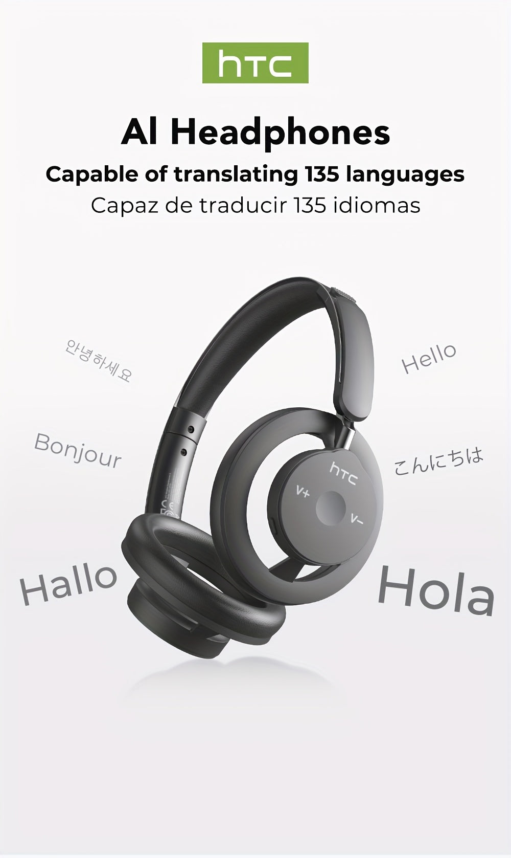 1pc HTC HP06 OWS Translation Headset: Real-Time Face-to-Face Translation in 135 Languages, Wireless Wireless Headphones with Call Noise Cancelling, Long-Lasting Battery, Lightweight Over-Ear design for Gaming, Travel, Busines