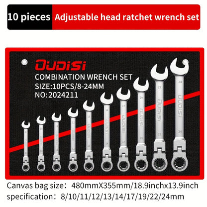 6-14pcs Professional Adjustable Ratchet Wrench Set With Storage Bag -6-24mm Durable CR-V Telescopic Head Socket Wrench Set, Suitable For Automobile, Home And Bicycle Maintenance-compact Heavy Machinery Tools.