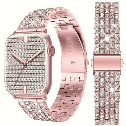 Sparkling Synthetic Zirconia - Embellished Zinc Alloy Apple Watch Strap, Stainless Steel Clasp, Compatible with iWatch 1 - 10, SE, Ultra (38 - 49mm) Excluding the watch and the case, Strap for Smart Watch, Watch Accessories,