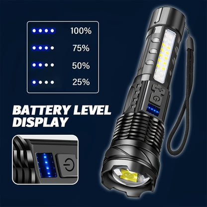 1/2/4pcs Multifunctional Flashlight High-Power LED Flashlight with COB Red/Blue Warning Side Light - Rechargeable Zoomable Long Distance Fishing Camping Light Many Mode