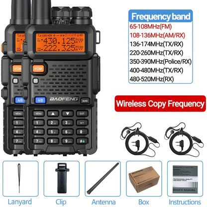 2-Pack BAOFENG Multi-Band Ham Radio Handheld - Long Range Walkie Talkies with 5RX Upgraded Technology, Portable Two-Way Radio for Adults, Camping, Hiking, Trip, Frequency Copy, AirBand, Chirp Compatible, UV-5R Upgraded Versio