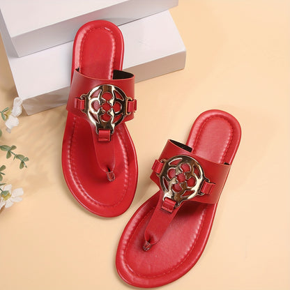 Elegant Women's Slide Sandals with Metallic Buckle - Casual Open Toe, Soft Cushioned Sole, Lightweight Flat Heel, Black Faux Cover - Easy Slip-On, Rubber Sole for Comfort