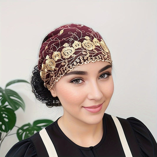 2pcs Women'S Embroidered Floral Breathable Stretch Headwrap | Multi-color Elastic Casual Cute Bohemian Muslim Turban for Hair Covering and Daily Wear