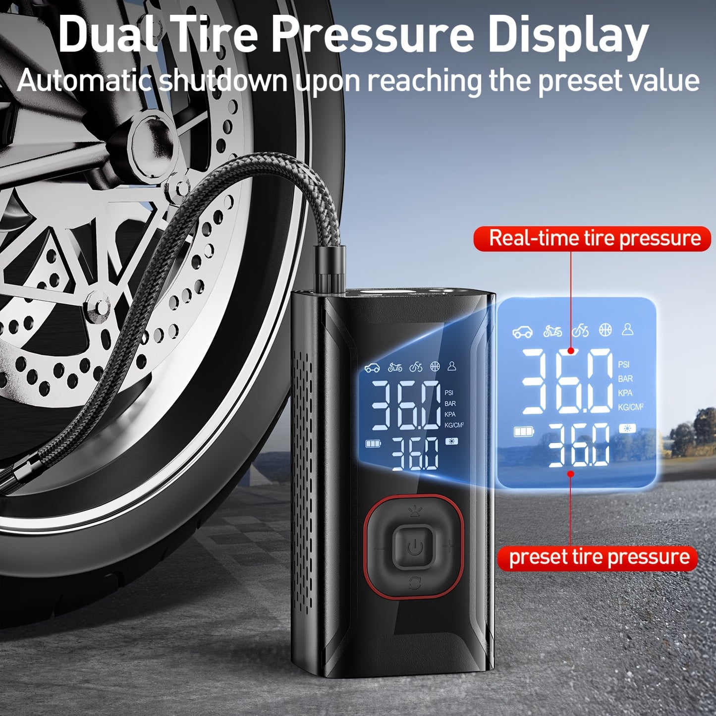 Tire Inflator Portable Air Compressor, Portable Air Compressor with Digital Gauge & LED Light, USB Rechargeable, 3X Fast Inflation, for SUV Cars Bikes Motorcycles & Sports Equipment And Ball, Black Friday Christmas 2026 New Y