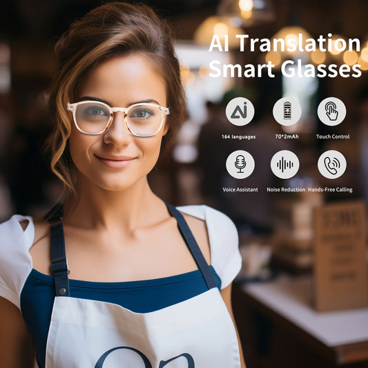 AI Smart Glasses, Smart Glasses with 160 Languages Real Time Translation Support, Chat GPT System, HVESBSFSYNew Multi-functional Audio Glasses for Men And Women, Built-in Microphone And Speaker, HD Voice Calls And HIFI Music