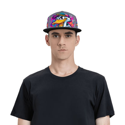 Unisex Adjustable Snapback Baseball Cap - Vibrant Graffiti Cartoon Duck Street Art Design, Lightweight 100% Polyester, Machine Washable, Flat Brim Trucker Hat for Men & Women, Perfect Gift for Father's Day, Mother's Day, Beac