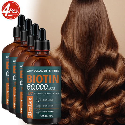 4pcs Natural Formula Biotin & Collagen Oil for Hair And Scalp - Extra Strength with 60, 000Mcg Drops, Vitamins for Biotin And Collagen, Moisturizing, Strengthening, And Revitalizing, Enhances The Appearance of Thin Hair, Suit