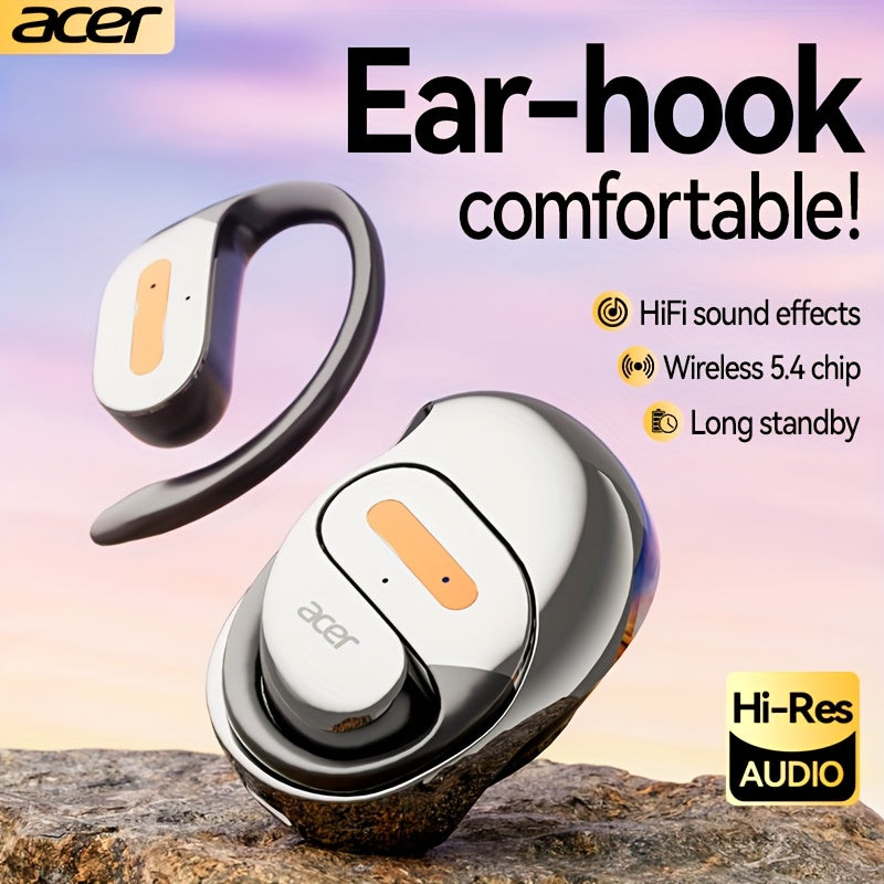 Acer True Wireless Earphones with Microphone, TWS Headphones, Touch Volume, Wireless Sports Earhooks, LED Display Charging Case, Half Open Back, HD Talk, Compatible with Mobile Phones, Rechargeable Battery, Type-C Charging, S