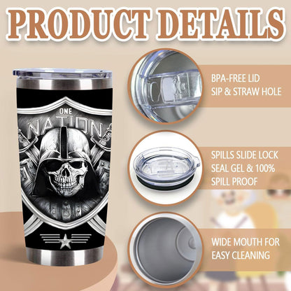 1pc 20oz One Nation Skull Tumbler, Double Wall Vacuum Insulated Travel Mug, Spill Proof Lid, Perfect Gift for Dad, Mom, Ideal for Christmas, Thanksgiving, Valentine's, Mother's, Father's Day, Gift for birthday, Coffee Cup