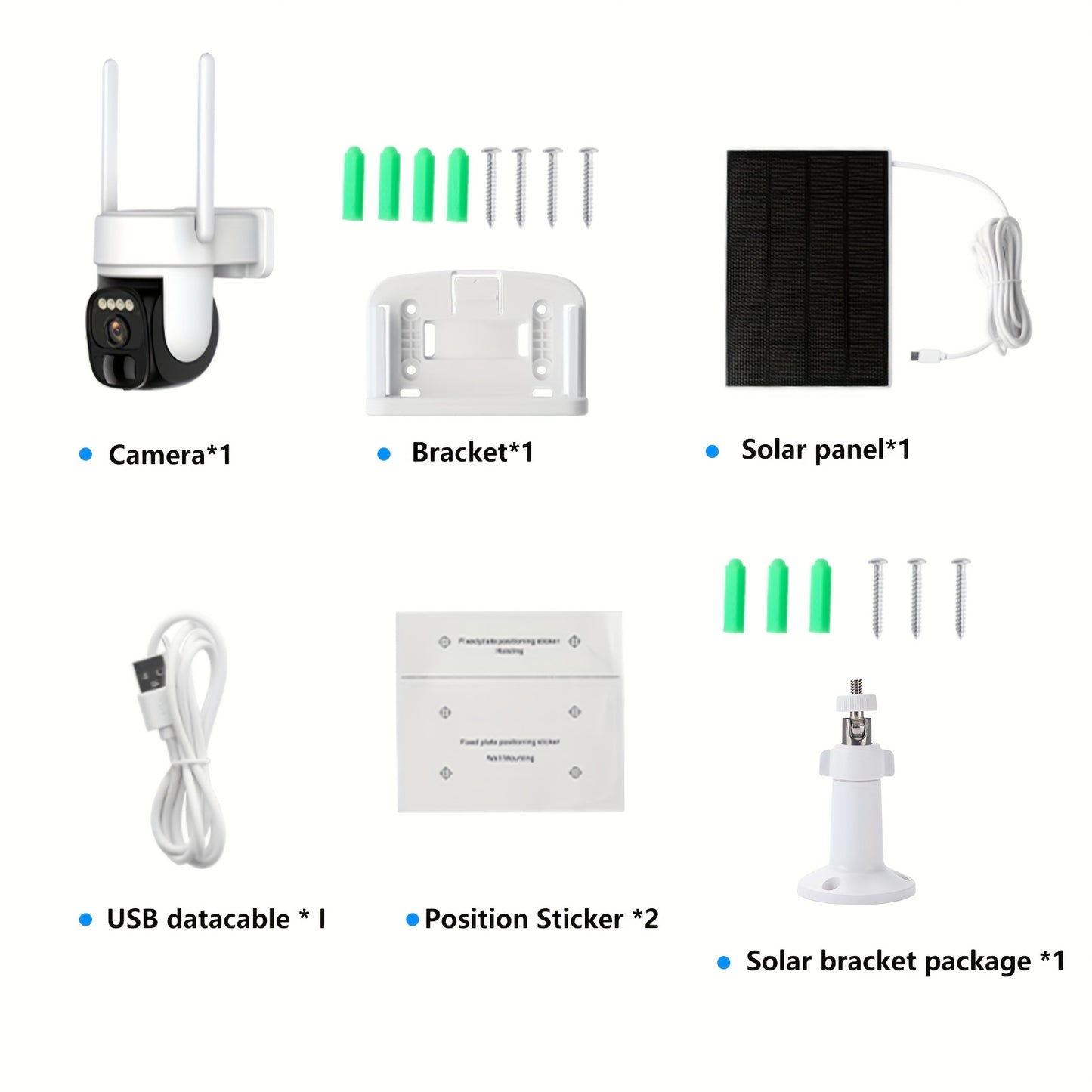 7pcs Solar Powered Outdoor Security Cameras with AI Motion Detection, 1440P HD, 360° PTZ, Solar-Powered Wireless WiFi Cameras with Two-Way Audio, Color Night Vision,, Business, Driveway, Garage - Cloud Storage Included