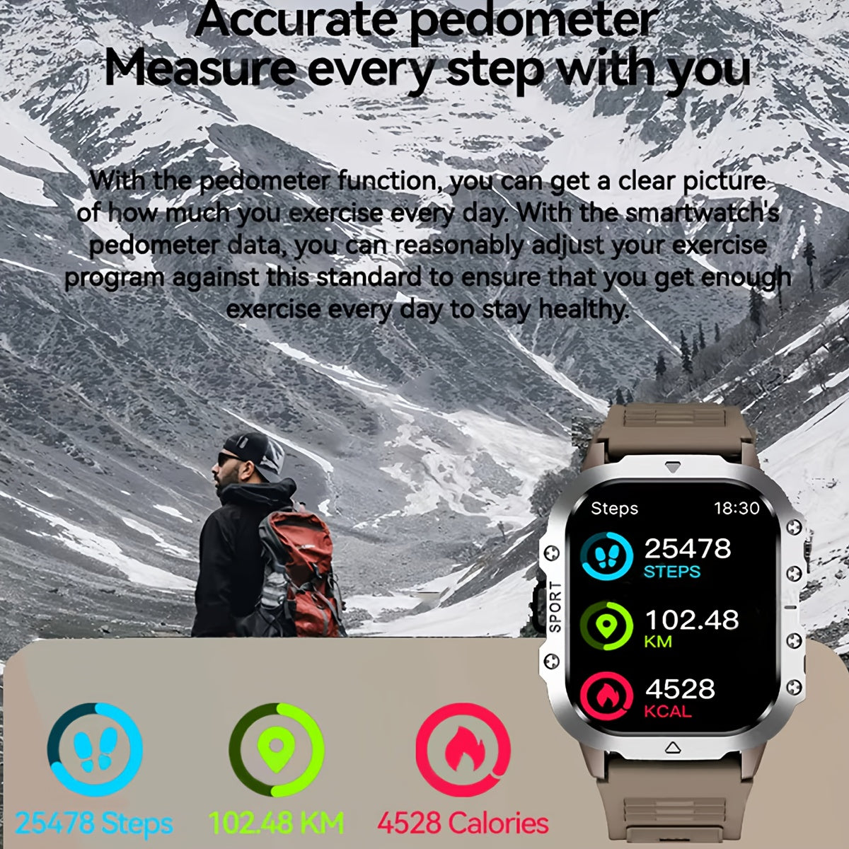 New Smart Watch 2.01 inch Large Screen LED Flashlight Outdoor Sports Watch Altimeter Barometer 100+Sports Mode Multimedia Information Viewing Weather Pedometer Fitness Tracker Compatible with Android for iphone Perfect Holida