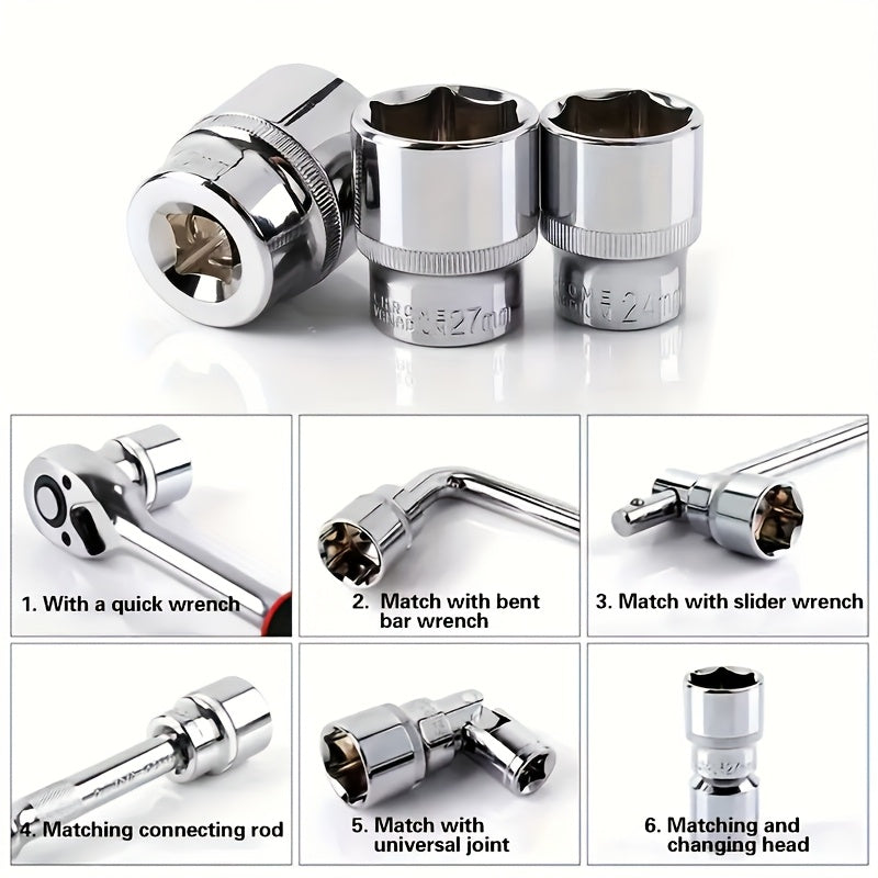 19pcs 6-Point Socket Set, Summer Fly Ratchet Wrench, Multifunctional Repair Tool, Home Installation Sockets
