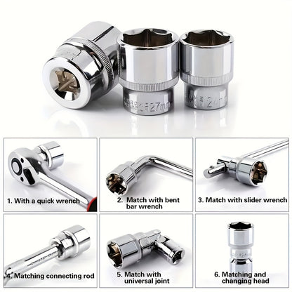 19pcs 6-Point Socket Set, Summer Fly Ratchet Wrench, Multifunctional Repair Tool, Home Installation Sockets