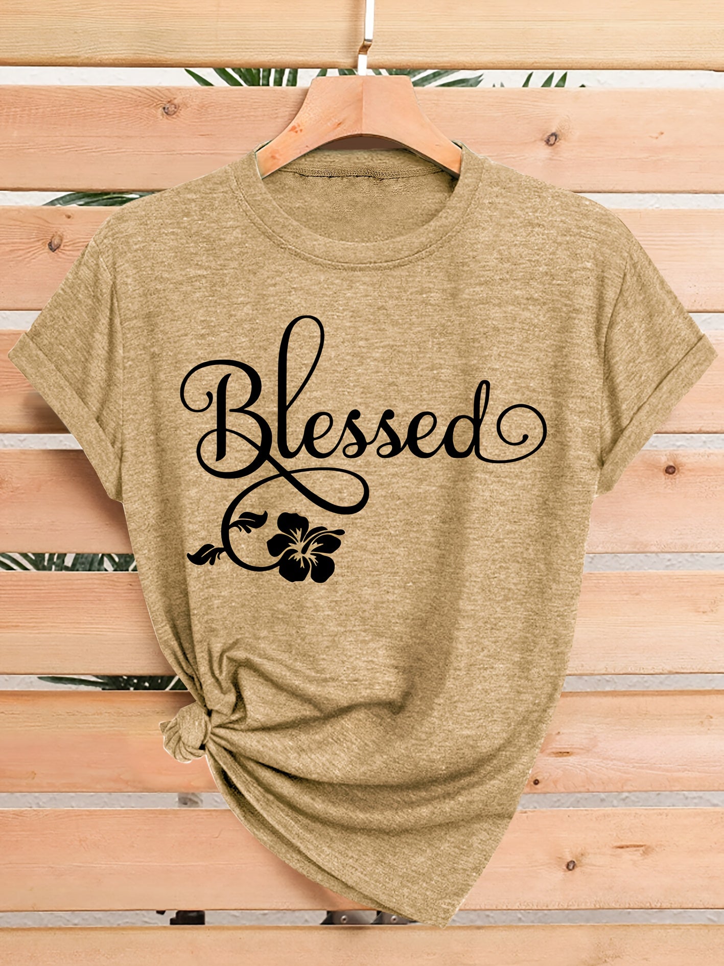 Women's Casual Short Sleeve T-Shirt - Blessed Floral Print Retro Style, Soft Stretch Round Neck Top, Machine Washable All-Season Comfort, Multi-Color Options S-XXL, Ladies T Shirts