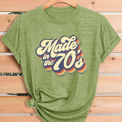 Women'S Vintage 70s Graphic T-Shirt - Retro "Made in the 70s" Print with Rainbow Lettering & 70s Icons, Loose Fit Casual Tee for Gym, Casual Attire & 70s Themed Parties - Soft Breathable Round Neck Summer Top, Local Warehouse