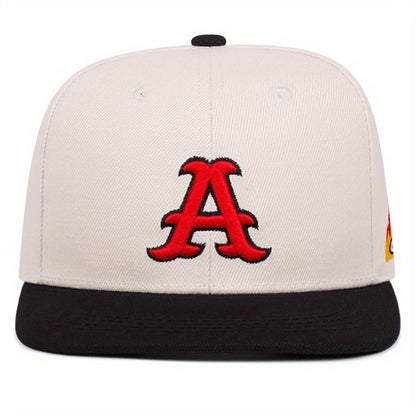 [Lightweight Design] Stylish Snapback Caps with Red 'A' Emblem & Flame Motif - Sporty Design, Trendy Appeal, Polyester Material, Black & White Color Scheme, Casual Headwear | Trendy Snapback | Durable Headgear