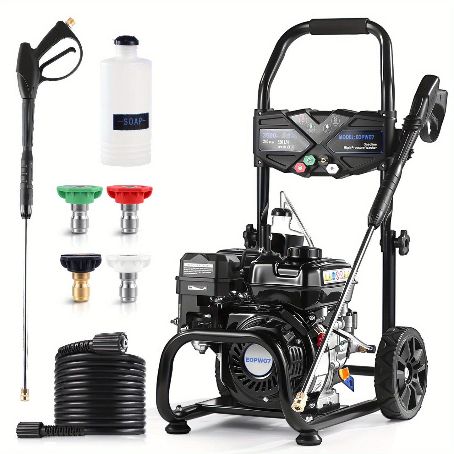 MUTAOMAY 3500PSI High-pressure Cleaning Machine, 2.3GPM High-pressure Cleaning Machine, with Four Adjustable Nozzles From 0 ° to 40 °, 25 Foot Long High-pressure Hose, Suitable for Flushing Dirt, Walls, Floors, Terraces, Ga