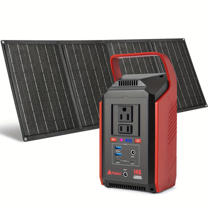 80W/200W Portable Solar Generator with 21W/40 Solar Panels, 83Wh/99Wh/148Wh Battery Power Station for Outdoor Lights, Camping Tents, Home Use, CPAP, Fans, Laptops, and Emergency Situations – Includes AC & DC USB Ports