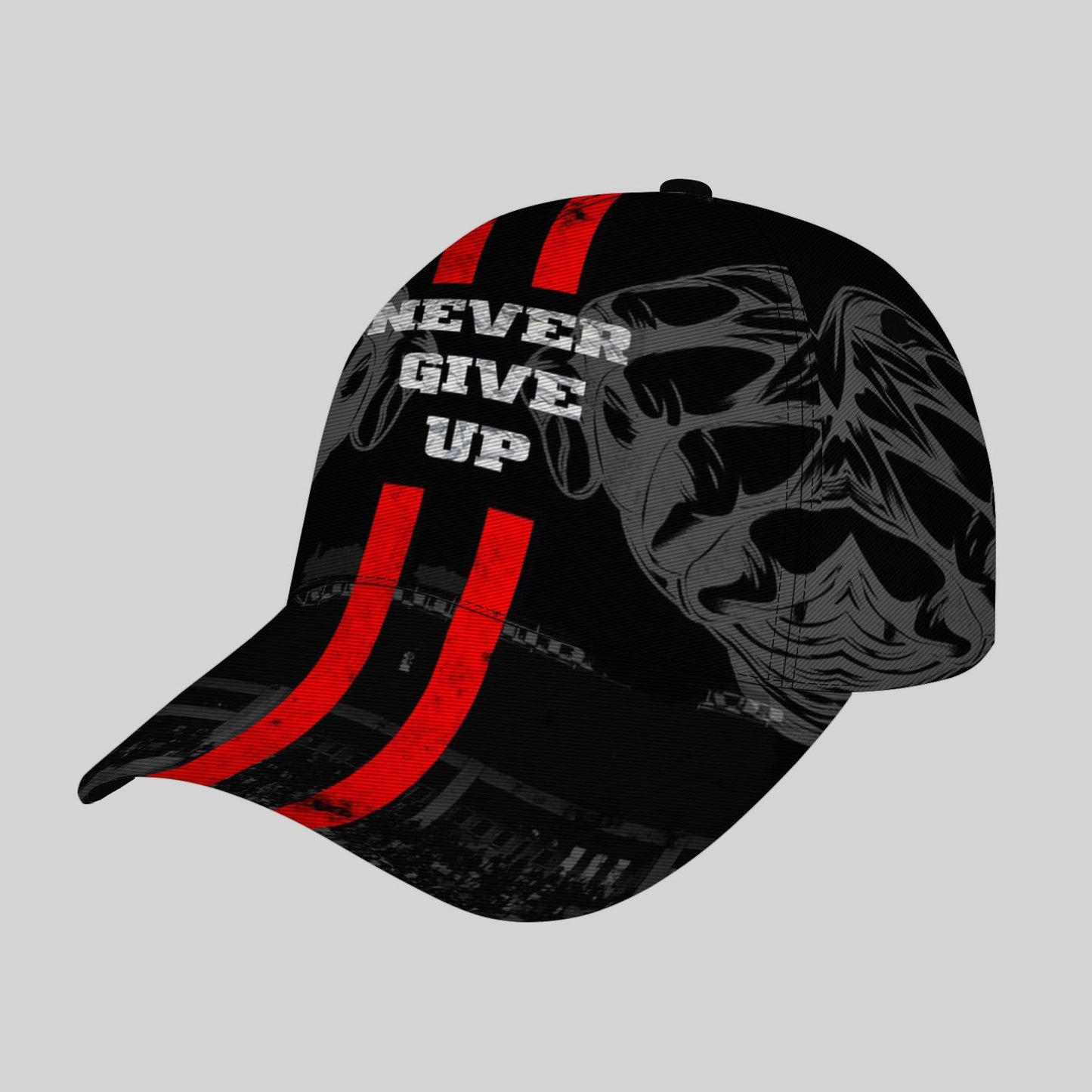 CuteHsJ Lightweight Sun Hat - Adjustable Snapback Baseball Cap with "Never Give Up" Motivational Design, Black/Red Color Scheme for Outdoor, Fishing, Halloween, Christmas, Parties - Breathable Sun Protection Hat for Men & Wom