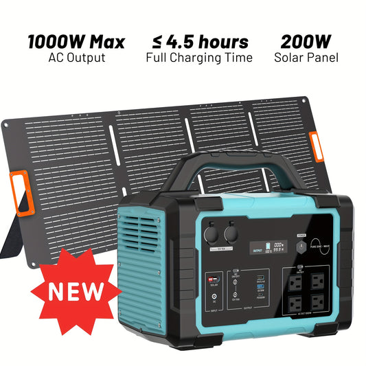 INNOVATIVE LIFE 1000W Portable Generator with 200W Solar Panel, 1024Wh Lithium & -Free Operation - 120V Outlets, Compact Power Station for RV, Camping, Home Backup, Solar Generator (/Solar Charging)