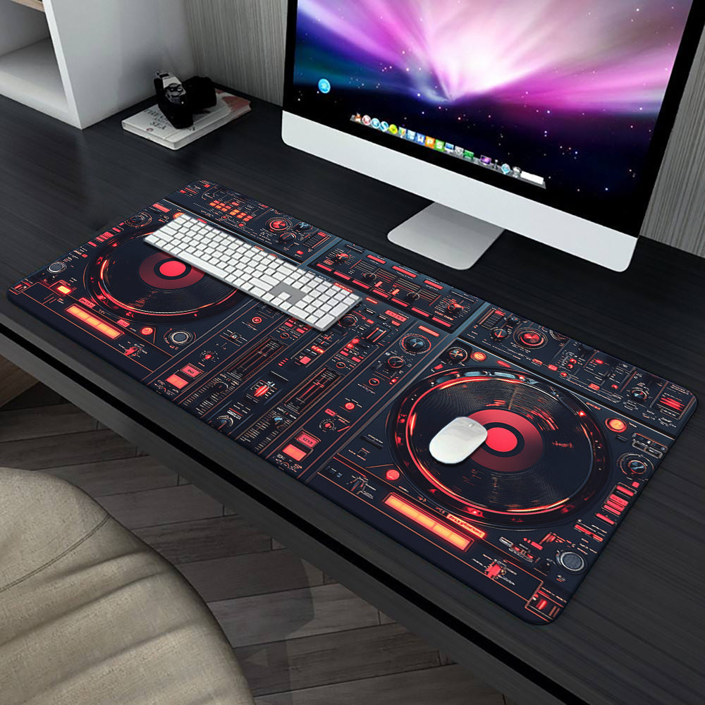 DJ Control Panel Rubber Anti-Slip Mouse Pad - Black with Red & Orange LED Lights, Ideal for Gaming & Office Use, Office Desk Mat|Modern Desk Mat|Durable Desk Mat, Mouse Pads for Desk
