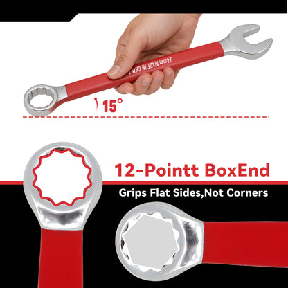 12pcs Heavy-Duty Chrome Vanadium Steel Two-Way Wrench Tool Set with Red Canvas Bag - 6mm-17mm Metric Sizes, 12-Point Box End & Open-End Wrenches, Non-slip Grip Handles For Automotive, for bicycle, Home Repair - Durable Metal
