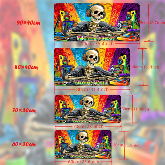 Customizable Skull Music Gaming Mouse Pad - XXL Multi-Functional Desk Mat with Vibrant Headphone & DJ Setup Design, Personalized Name/Text, Durable Rubber Base for PC, Office, Gaming - Unique Gift for Gamers & Music Lovers, M