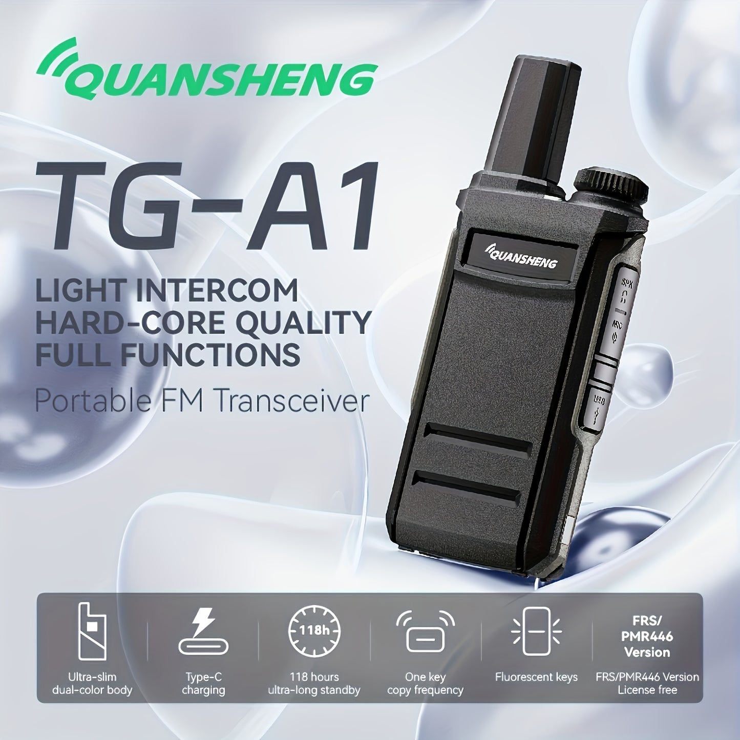 Quansheng TG-A1 Two-Way Radio - Remote Charging, Portable, Hands-Free - For Adults - Ideal for Cruising, Hiking, Hunting, Skiing - 2 Sets - Perfect Gift for Outdoor Enthusiasts