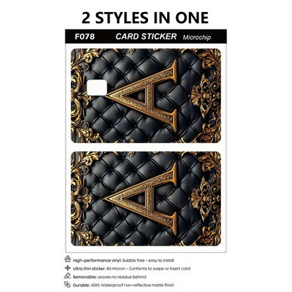 Luxury Faux Leather Texture Letter A Sticker Set, Black Golden Color, Tech Feel, 2pcs Durable Privacy Stickers Made of PVC Material, Suitable for Credit Cards, Transportation Cards, Debit Cards, etc., Scratch-Resistant, Remov