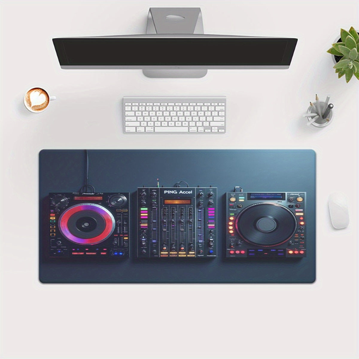 1pc XXL DJ Equipment Design Gaming & Office Mouse Pad - Non-Slip Rubber Base, Multi-Functional Large Desk Mat for Studio Setup, Computer Workstation, Music Production Decor, Desk Accessories for Gamers, Sturdy Construction