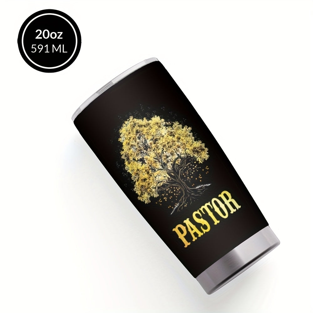 20oz Pastor Appreciation Cup with Lid & Straw - Stainless Steel Insulated Tumbler, Tree of Life Design, "Thank You for All You've Done" Message, Perfect Gift for Churches, Home, Office, Travel - Black, Church Gift Item | Insp