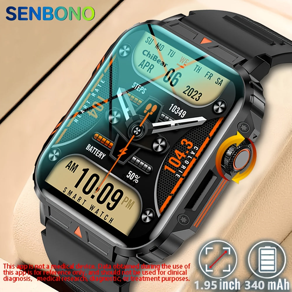 [SENBONO Smart Watch] SENBONO Smart Watch, 1.95 Inch TFT Screen, 240x296 Resolution, Wireless Call, Step Counter, Calories, Distance Fitness Tracker, Weather, Information Push, Alarm, DIY Watch Face, Rechargeable 340mAh Lithi