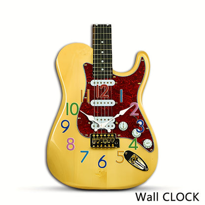 1pc Unique Guitar Design Wall Clock, Irregular Cutaway Guitar Clock, Silent Quartz Music-Themed Creative Clock, Suitable for Bedroom Living Room Office Kitchen Bathroom, Battery Operated (Batteries Not Included)
