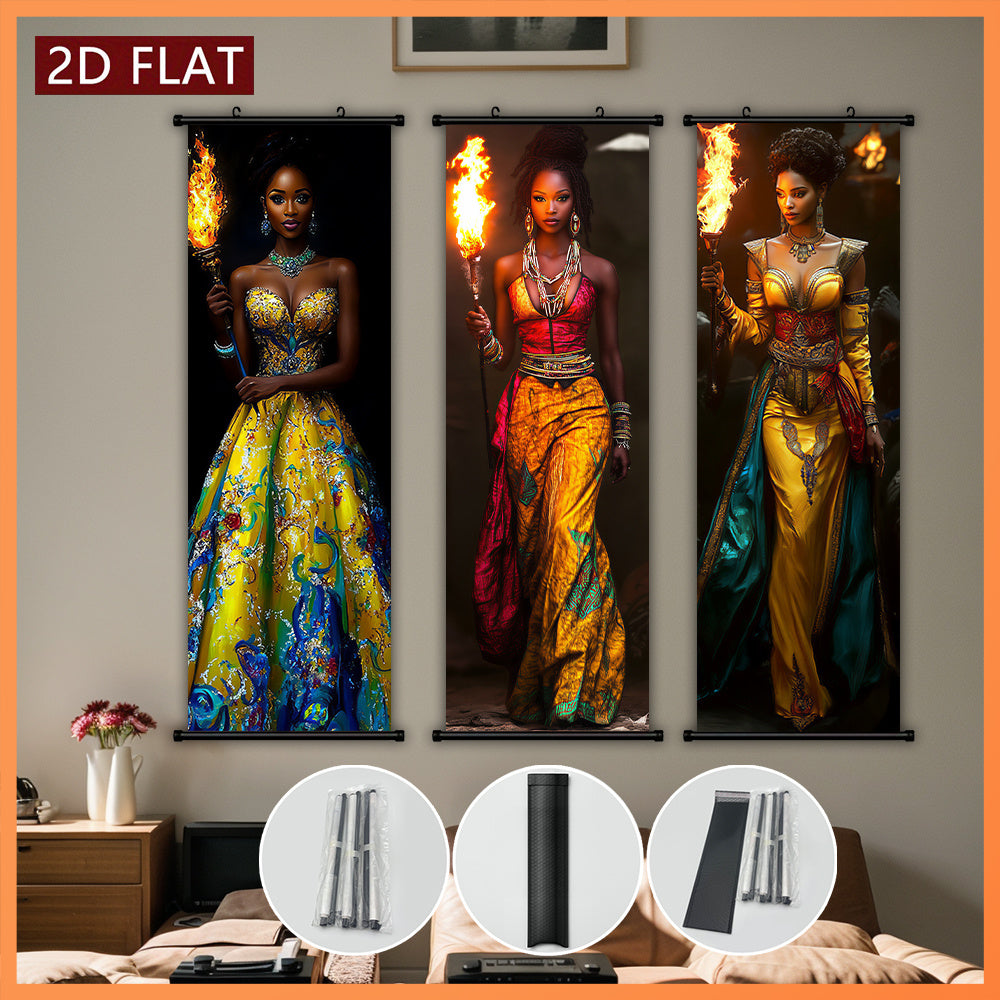 2D Flat, 2D/FLAT-3pcs African Fruit Girl Wall Art Panel Scroll Painting HighDefinition HighQuality Print Odorless FadeResistant Ink Artwork Home Living Room Decor Holiday Gift, Home Decoration, Scroll Design, Durable Print, H