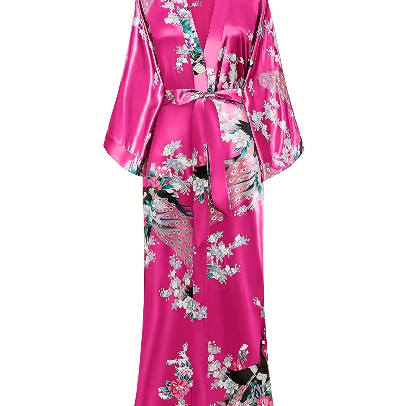 Elegant Floral Kimono Women's Robe - Soft and Light Beige-Friendly V-Neck Geometric Pattern All-Season Comfortable Casual Pajamas Pajamas