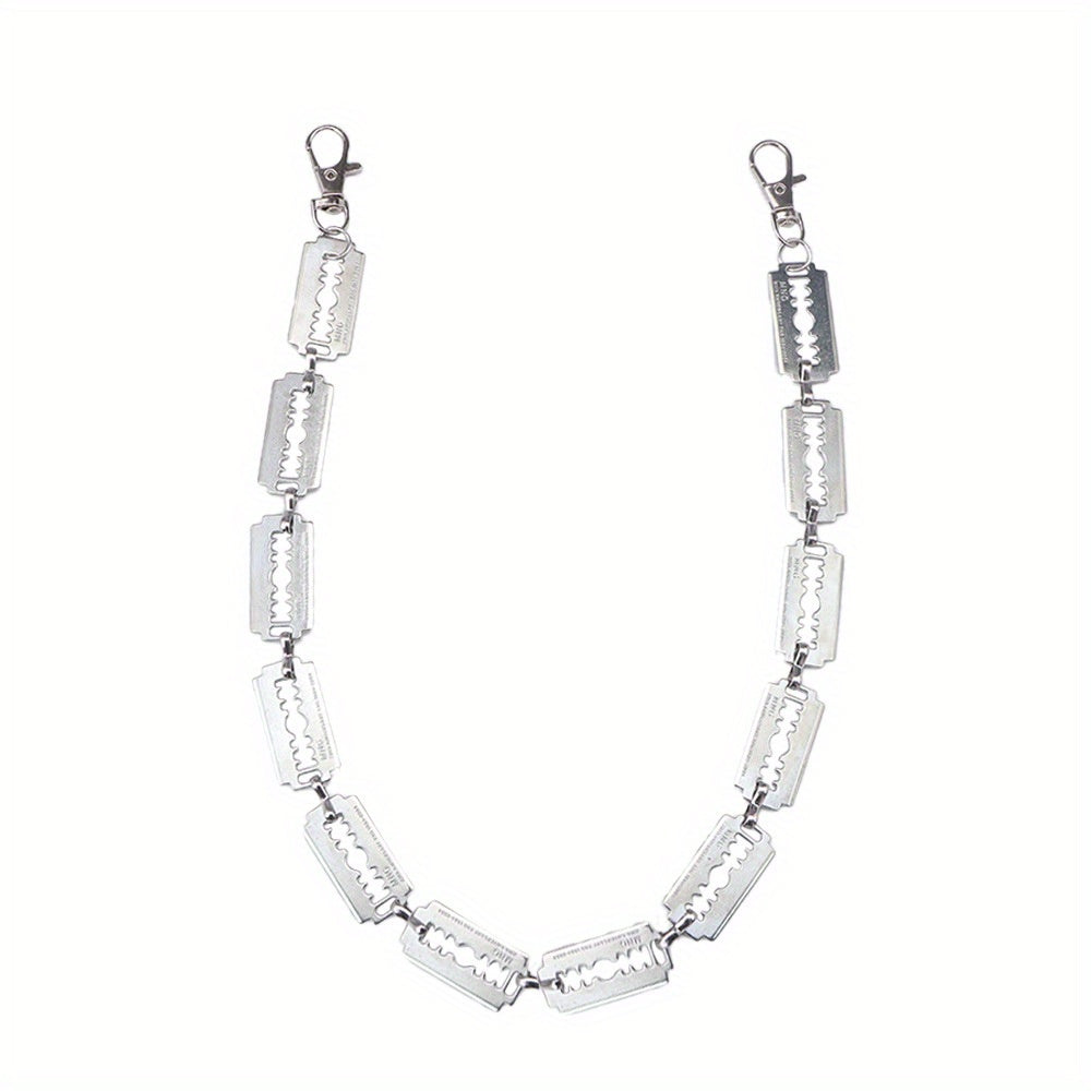 Stainless Steel Adjustable Punk Gothic Waist Chain with Metal Blade Zipper - Edgy Unisex Body Jewelry for Men & Women, Hip Hop Street Style Festival Accessory, Halloween & Christmas Gift, Durable Chain for Concerts, Parties,