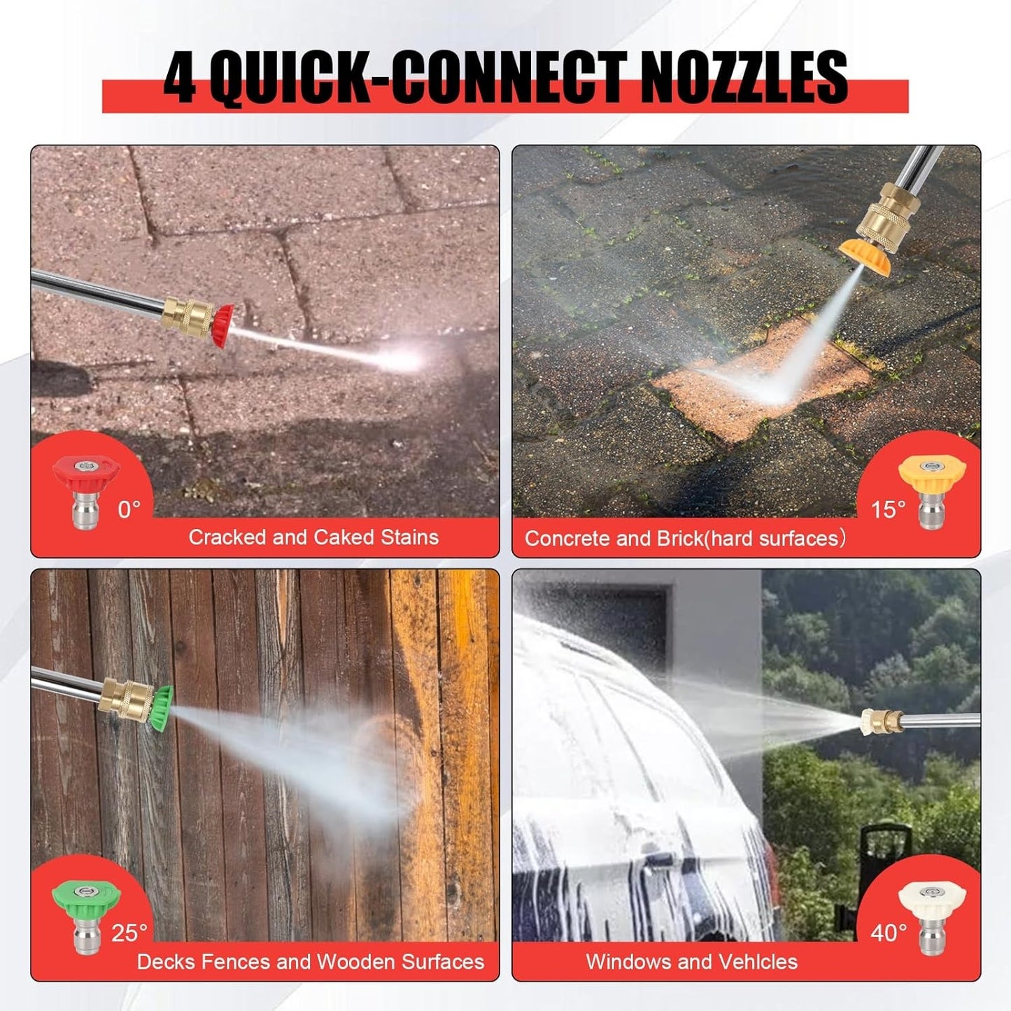 3600 PSI Gas Pressure Washer, 2.4 Max GPM, High Pressure Washer with 4 Quick Connect Nozzles, for Cars Fences Driveways Homes Patios Furniture