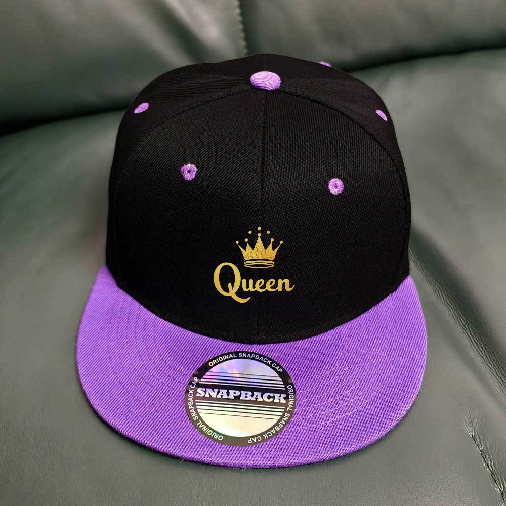 Black Snapback Hat with Crown & Queen Design - Lightweight Polyester, Adjustable Fit for Music Festivals, Travel & Outdoor Activities, Festival Headwear | Crown Graphic Cap | Durable Headgear, Festival Accessories