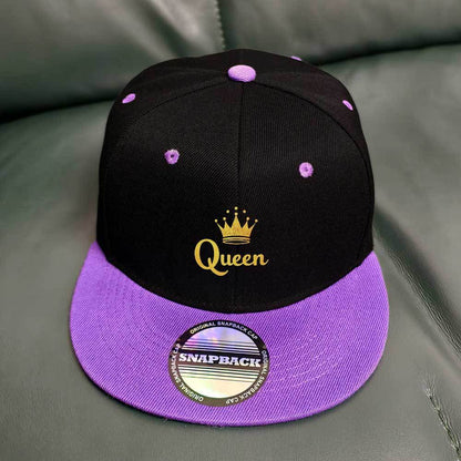 Black Snapback Hat with Crown & Queen Design - Lightweight Polyester, Adjustable Fit for Music Festivals, Travel & Outdoor Activities, Festival Headwear | Crown Graphic Cap | Durable Headgear, Festival Accessories