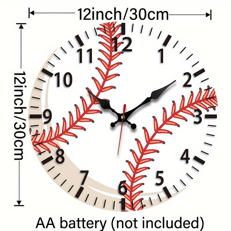 1pc Baseball-Themed Wall Clock - Large Easy-to-Read Black & Red Baseball Seam Design, Silent Quartz Movement with Japanese Mechanism, 9.84-Inch Round Wood Frame, Black Hands & Red Second Hand - Battery-Powered (AA Batteries N