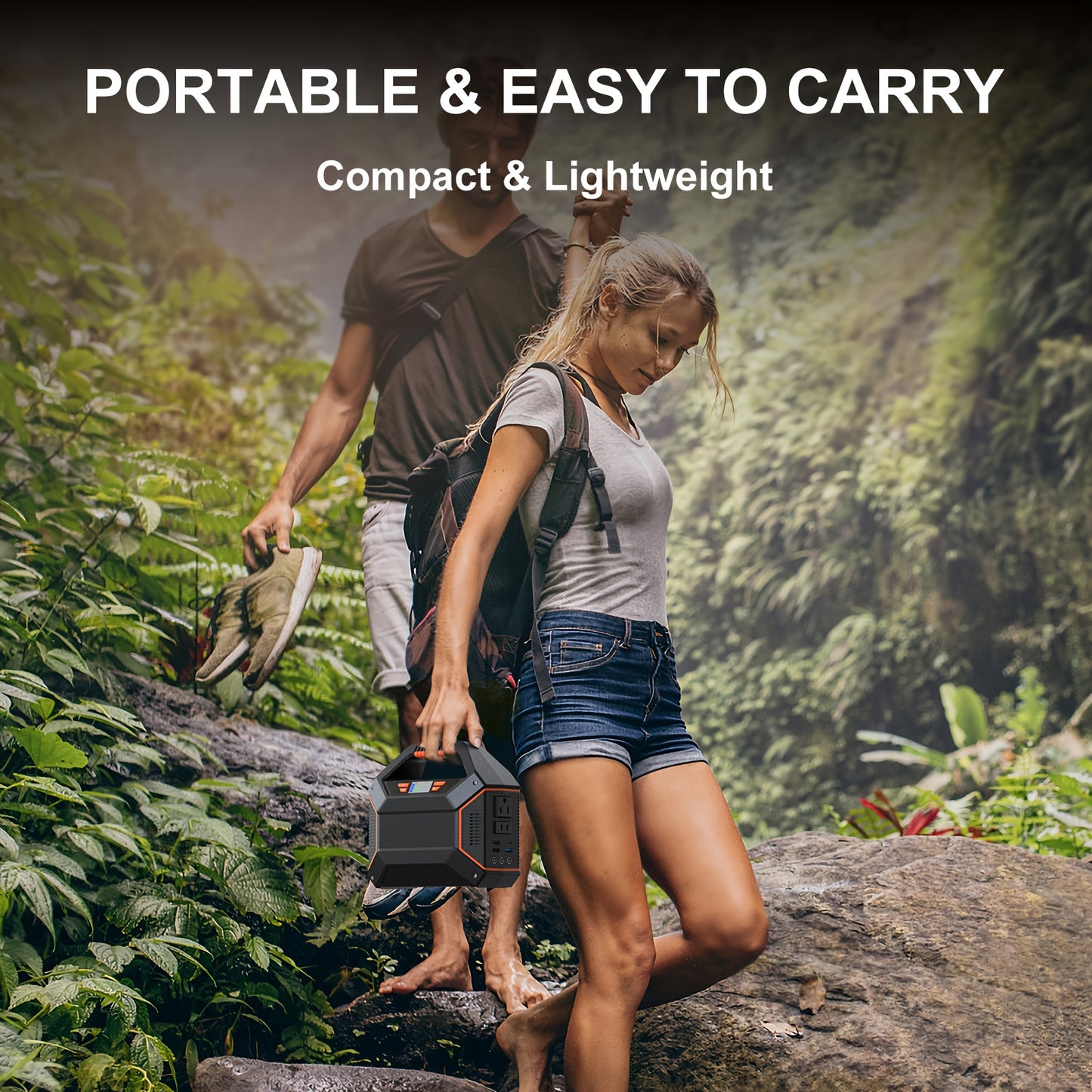 155Wh Portable Power Station with 30W Solar Panel, Lithium Battery Solar Generator with AC Outlet (2x110V), USB 3.0 QC Fast Charging, Digital Display & Overload Protection - Solar-Powered Portable Charger for Camping, Travel,