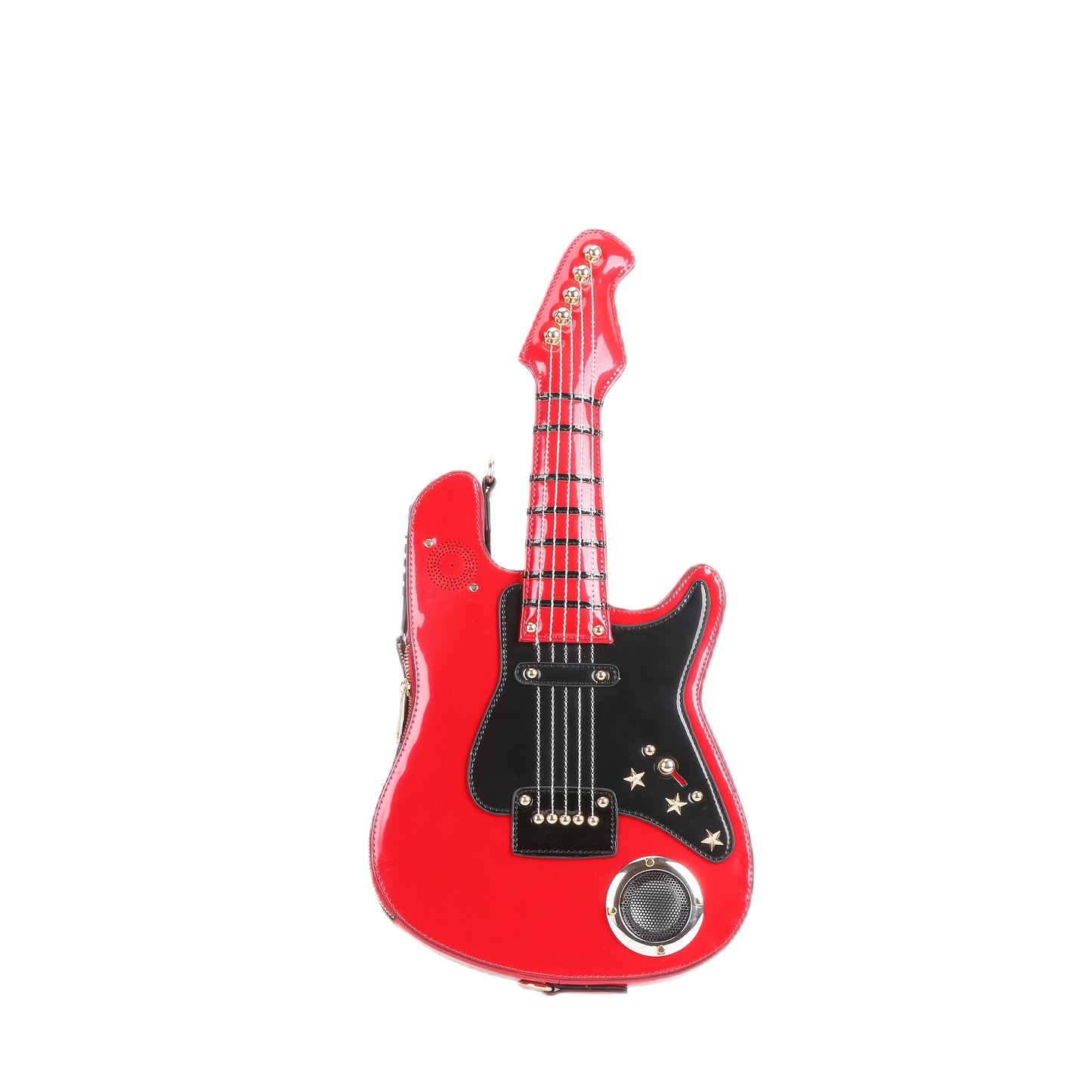 Electric Guitar Shaped Fashionable PU Crossbody Bag for Women, Solid Color, Detachable Shoulder Strap, USB Speaker, Zipper Closure, Polyester Lining, Edge Paint, Hip Hop Style, Detachable Strap, Electric Guitar Bag