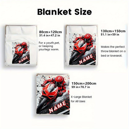 Custom Name Cool Red Motorcycle Blanket-Lightweight Home Furnishings Bedding Blanket Suitable for Sofas Beds Travel Camping Living Rooms Offices Sofas Chairs and Beds-Soft and Warm Fabric Digital Printed Blanket