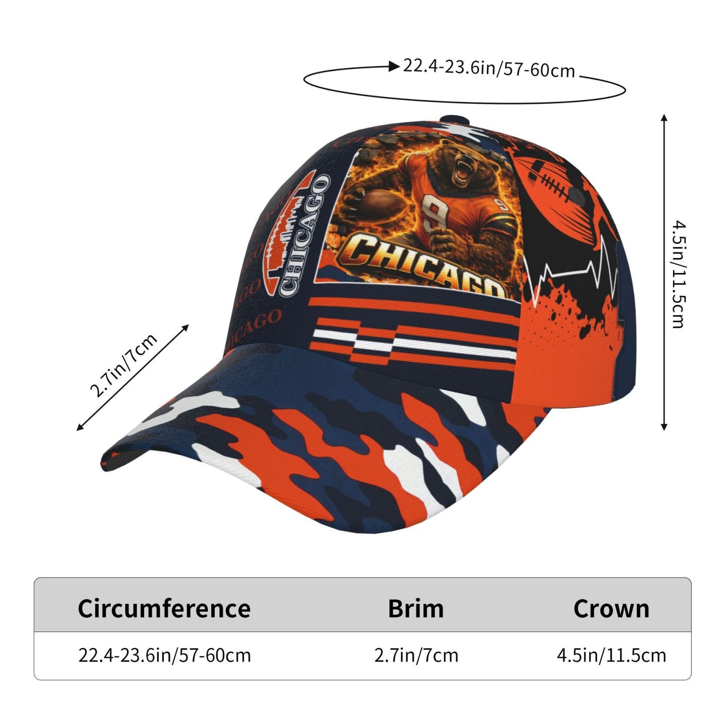 Chicago Print Adjustable Snapback Baseball Cap for Men & Women, Breathable Unisex Hat Suitable for Daily Wear,, Outdoor - Chicago